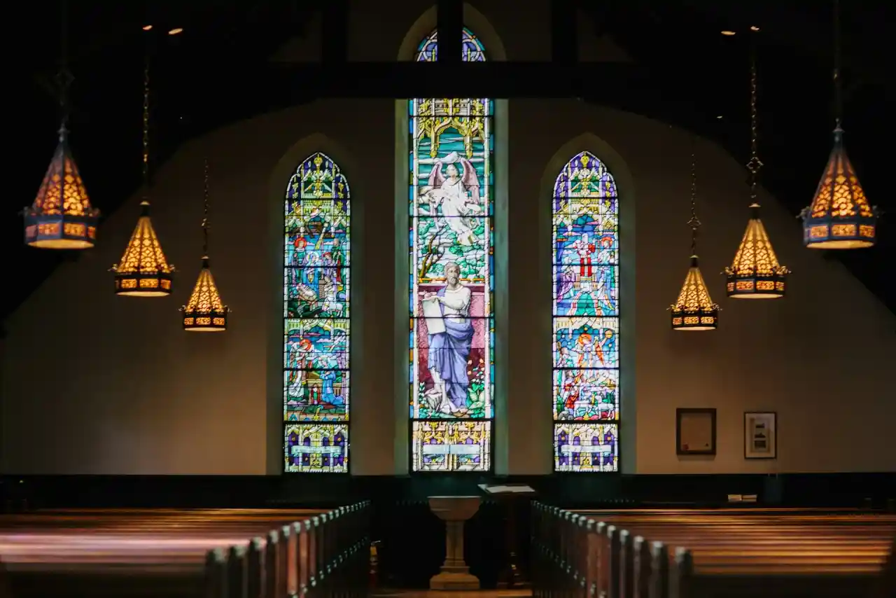 Exterior of a traditional church building at golden hour